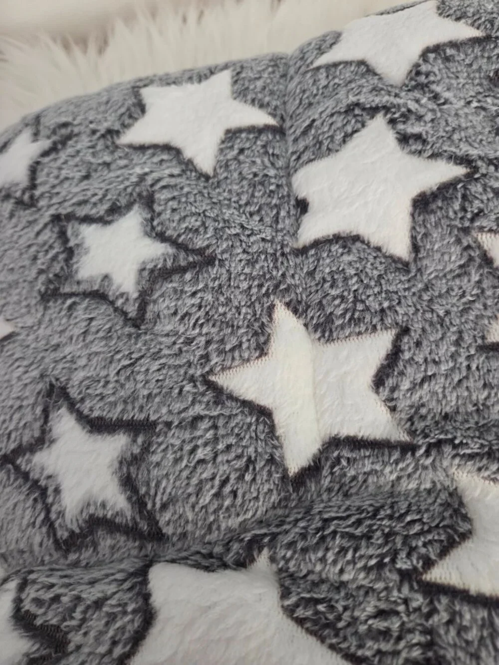 Gray with White Stars Plush Blanket